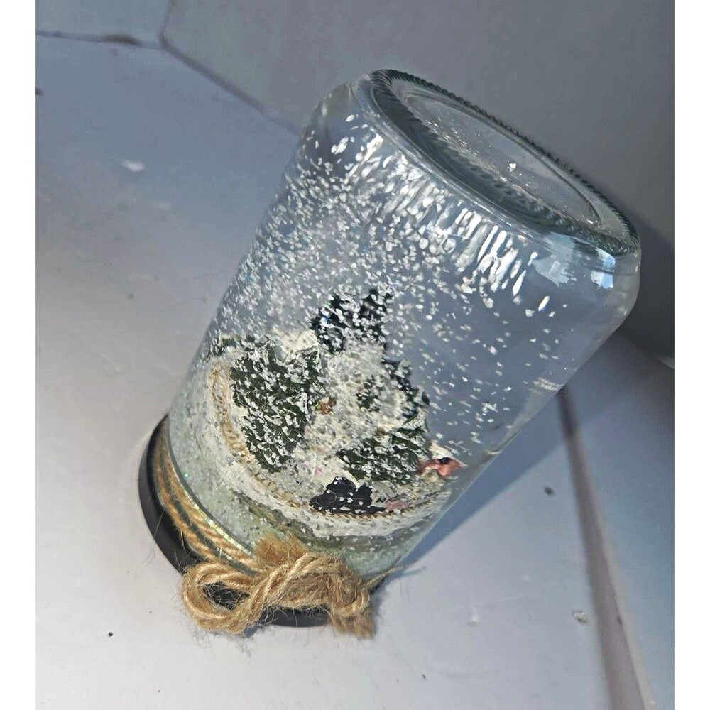 T.J.Maxx Clear Glass Winter Village Snow Globe Jar w/ Twine Rope Base